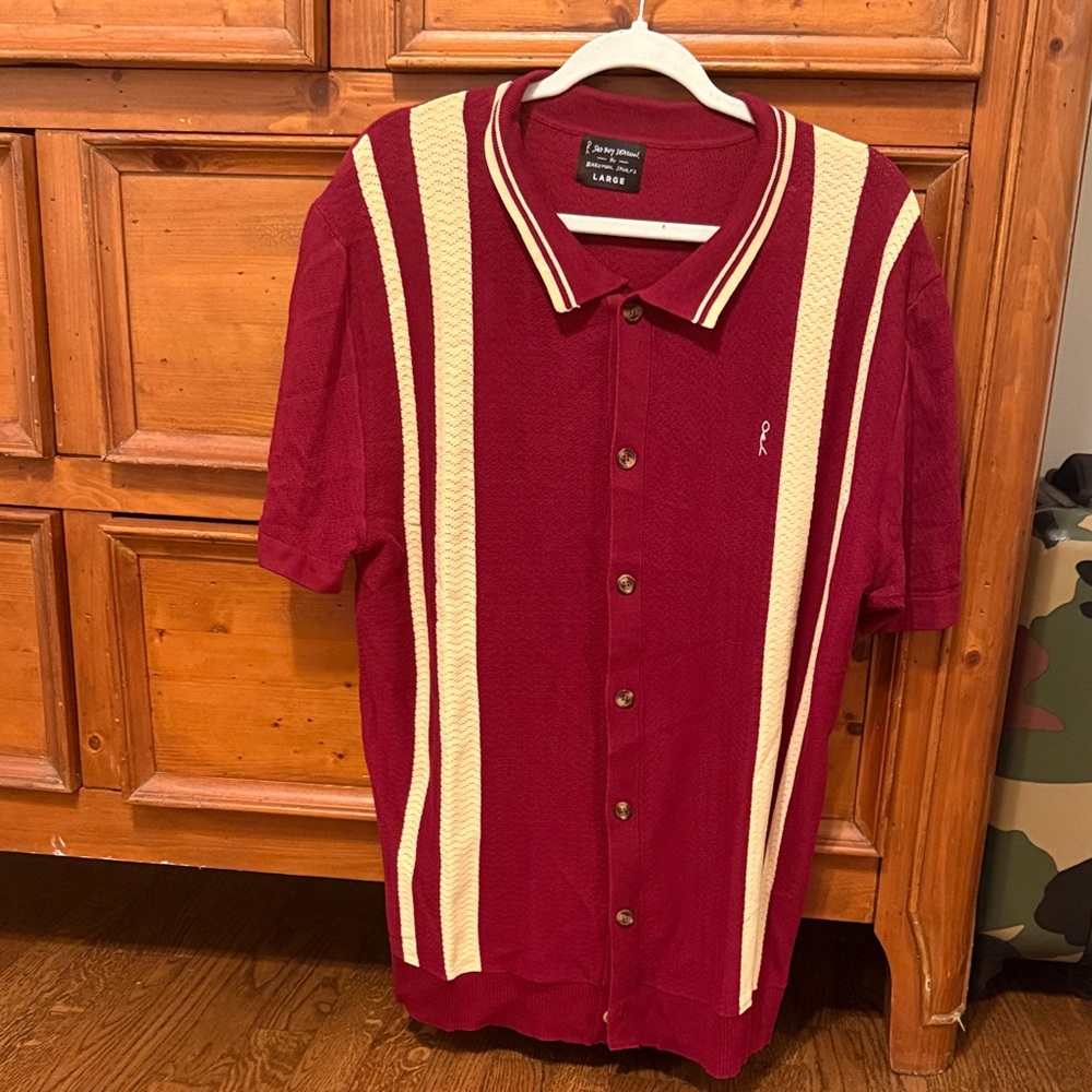 Men's Burgundy and Cream Button Down Shirt
